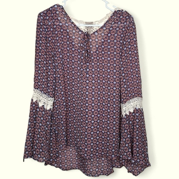 Como Vintage Purple Orange Geometric print Bell sleeve Lace Neck XL - Picture 1 of 4